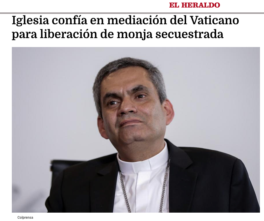 Iglesia confía en mediación del Vaticano para liberación de monja secuestrada