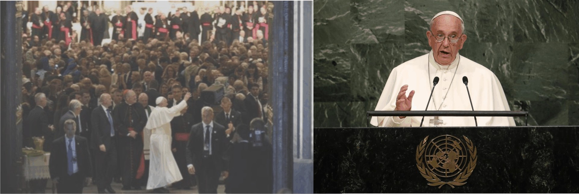 Papa Francisco saluda a trabajadores de la ONU antes de empezar su discurso