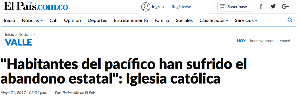 "Habitantes del pacífico han sufrido el abandono estatal": Iglesia católica