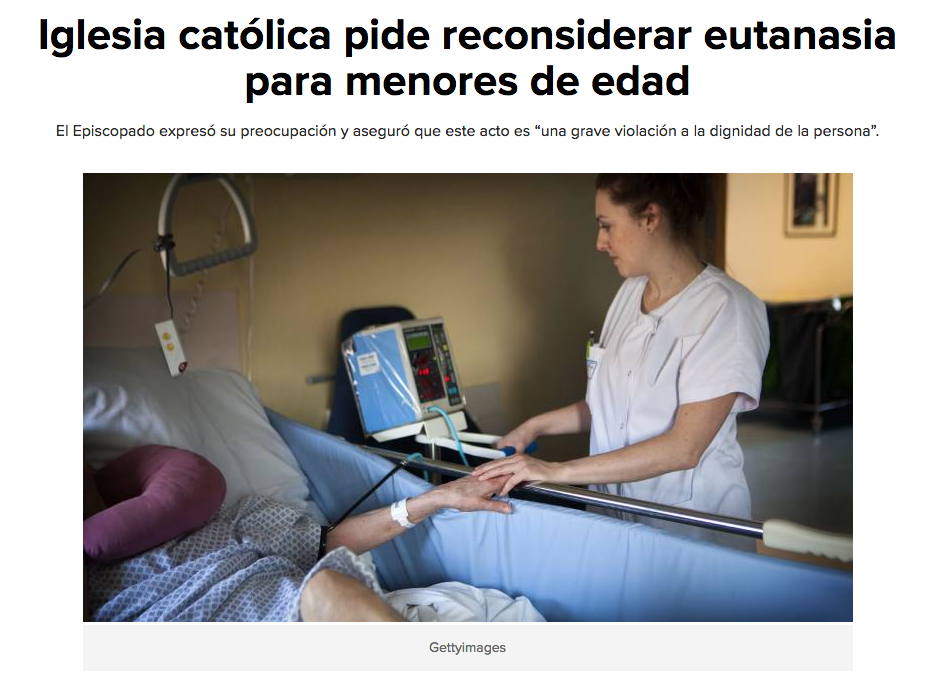 Iglesia católica pide reconsiderar eutanasia para menores de edad