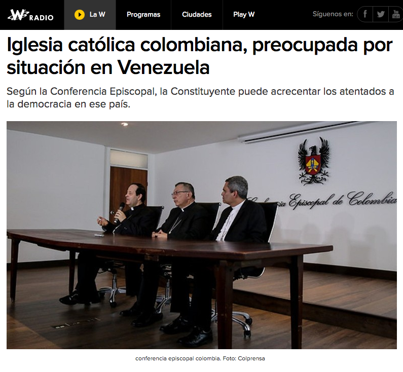 Iglesia católica colombiana, preocupada por situación en Venezuela