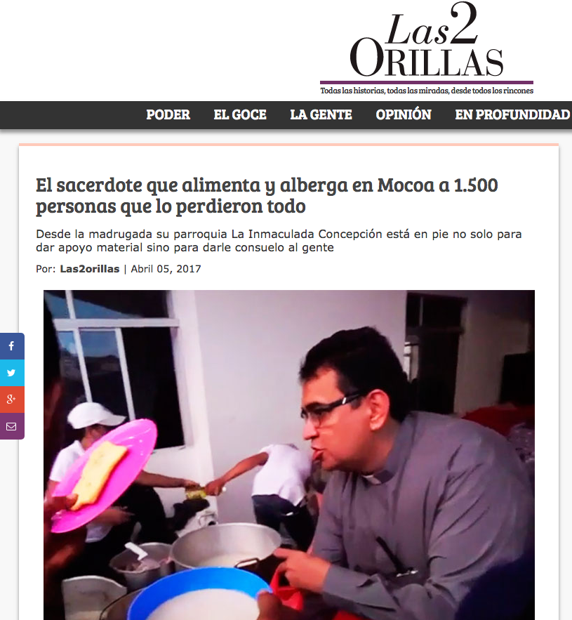 El sacerdote que alimenta y alberga en Mocoa a 1.500 personas que lo perdieron todo