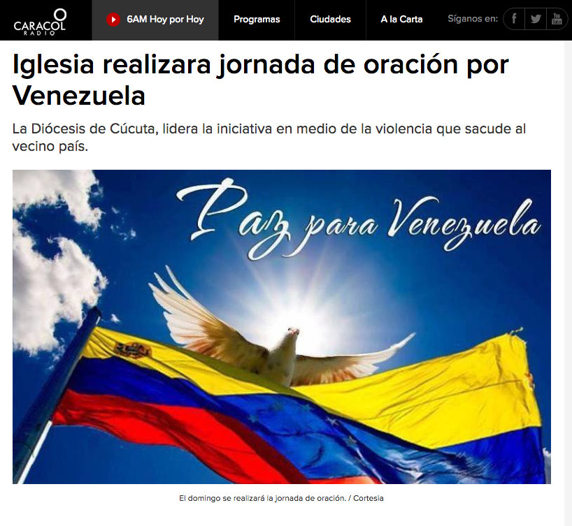 Iglesia realizara jornada de oración por Venezuela