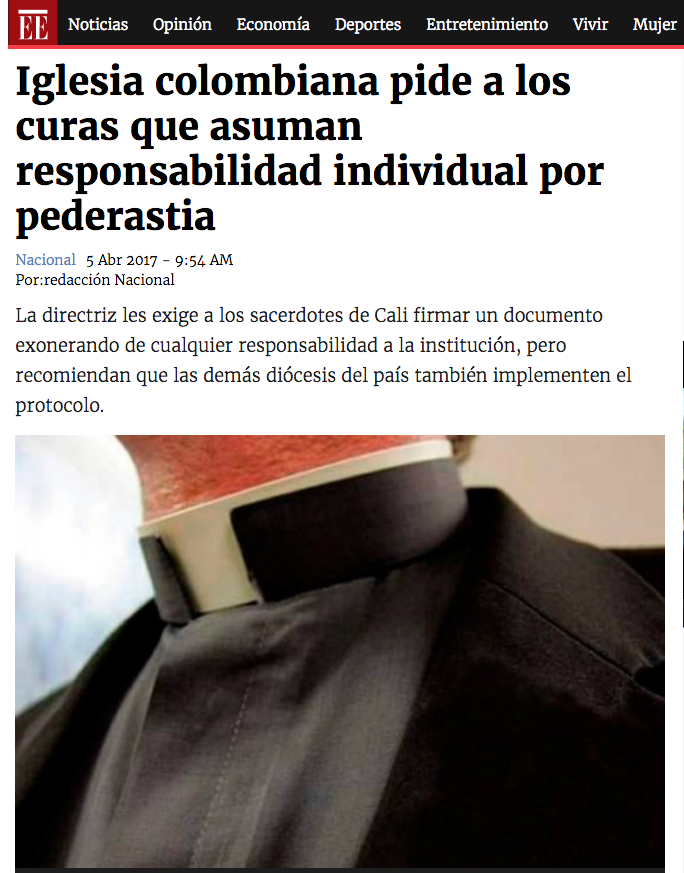 Iglesia colombiana pide a los curas que asuman responsabilidad individual por pederastia