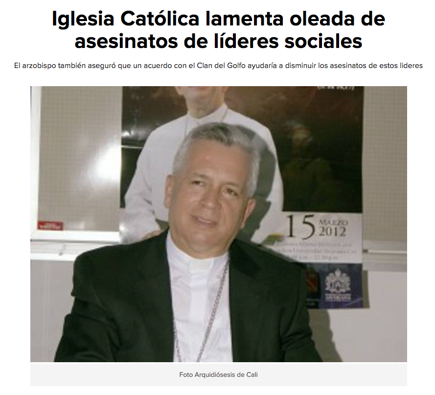Iglesia Católica lamenta oleada de asesinatos de líderes sociales