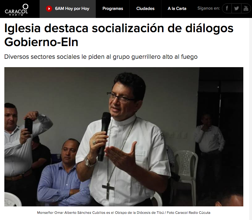 Iglesia destaca socialización de diálogos Gobierno-Eln