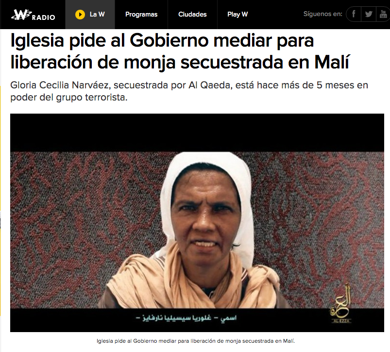 Iglesia pide al Gobierno mediar para liberación de monja secuestrada en Malí