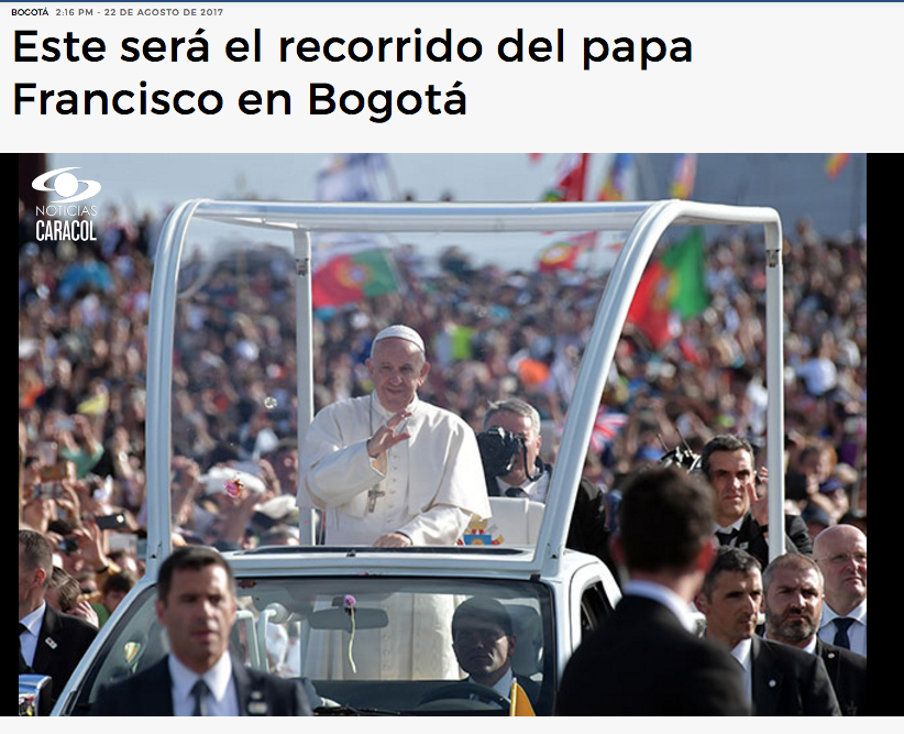 Este será el recorrido del papa Francisco en Bogotá