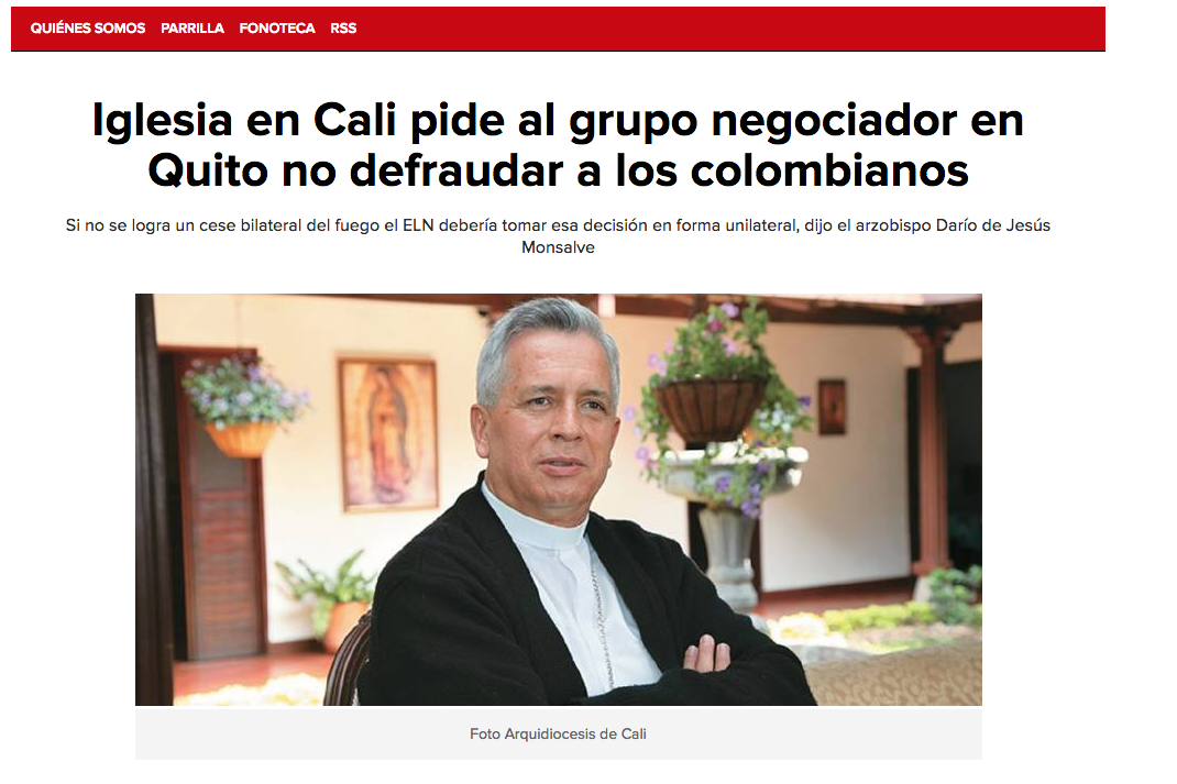 Iglesia en Cali pide al grupo negociador en Quito no defraudar a los colombianos