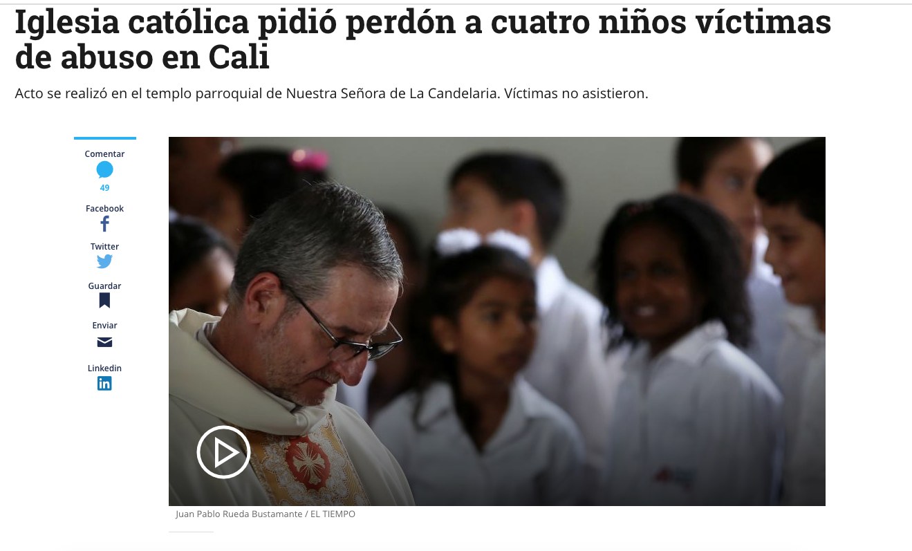 Iglesia católica pidió perdón a cuatro niños víctimas de abuso en Cali
