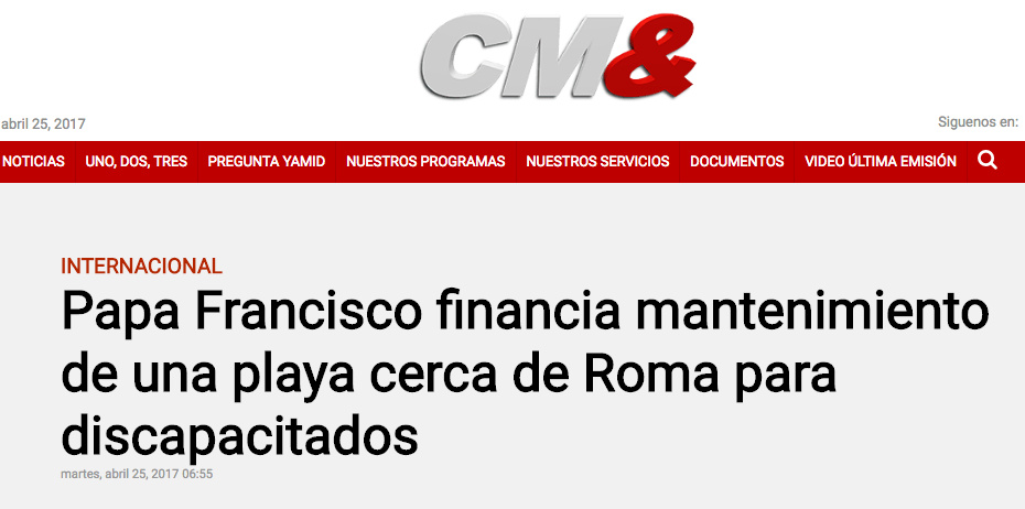 Papa Francisco financia mantenimiento de una playa cerca de Roma para discapacitados