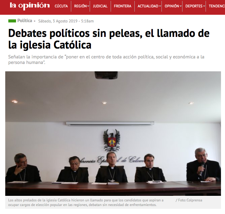 Debates políticos sin peleas, el llamado de la iglesia Católica