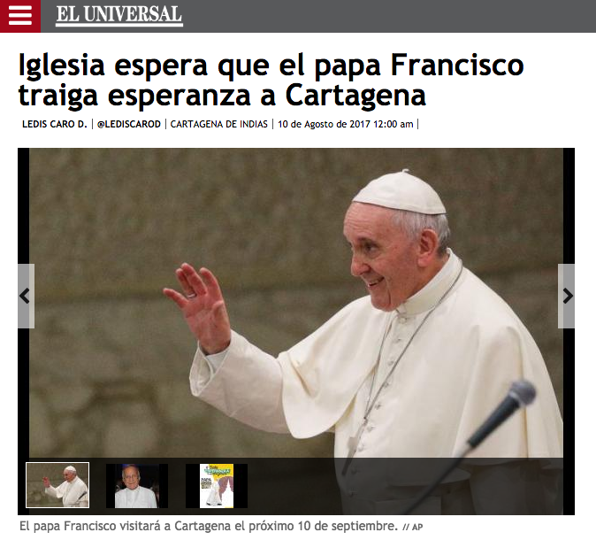 Iglesia espera que el papa Francisco traiga esperanza a Cartagena