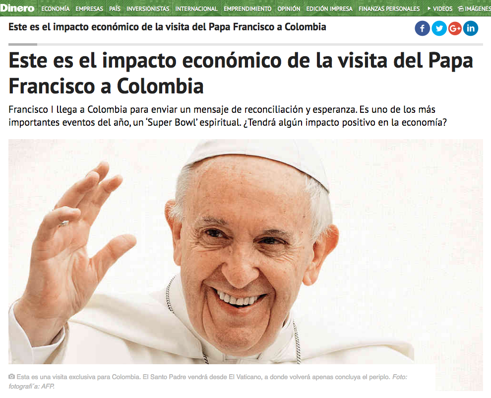 Este es el impacto económico de la visita del Papa Francisco a Colombia