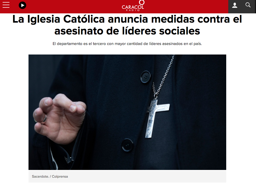La Iglesia Católica anuncia medidas contra el asesinato de líderes sociales