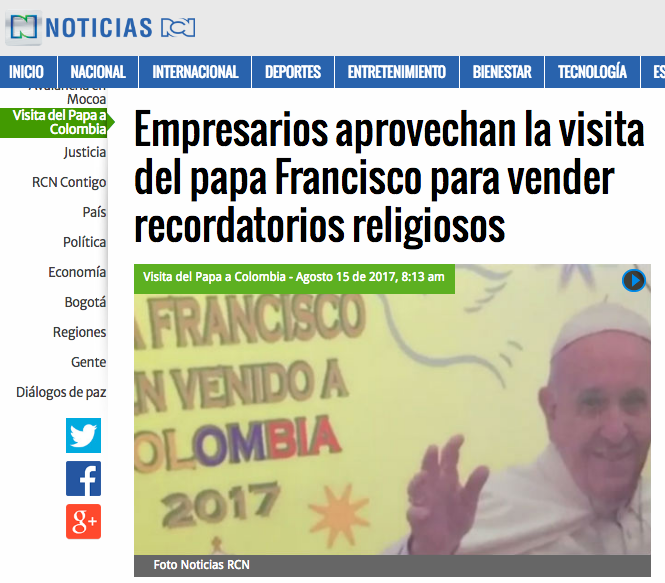 Empresarios aprovechan la visita del papa Francisco para vender recordatorios religiosos