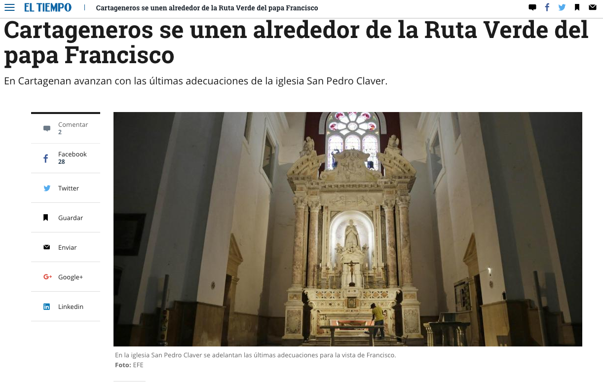 Cartageneros se unen alrededor de la Ruta Verde del papa Francisco