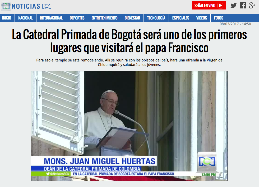 La Catedral Primada de Bogotá será uno de los primeros lugares que visitará el papa Francisco