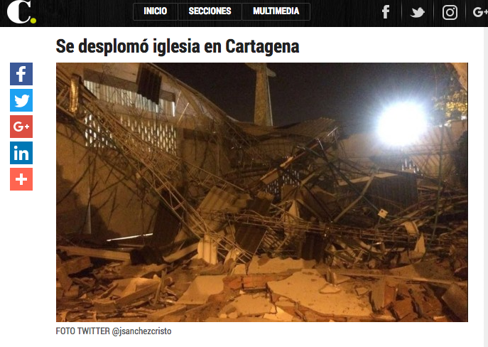 Se desplomó iglesia en Cartagena