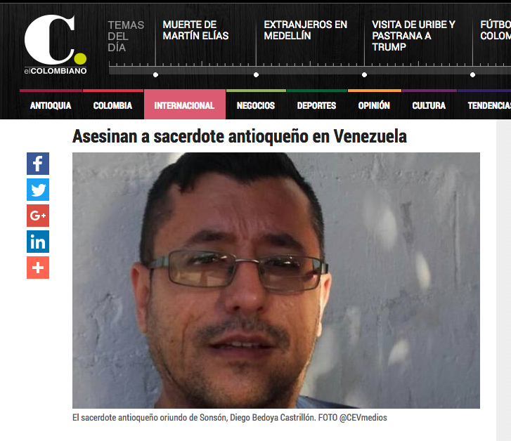 Asesinan a sacerdote antioqueño en Venezuela
