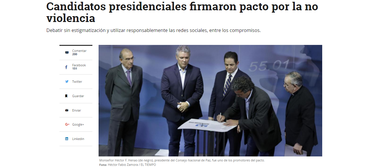Candidatos presidenciales firmaron pacto por la no violencia