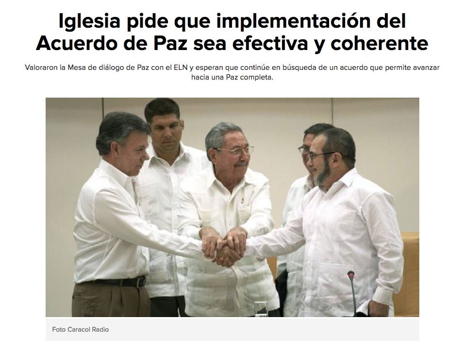 Iglesia pide que implementación del Acuerdo de Paz sea efectiva y coherente