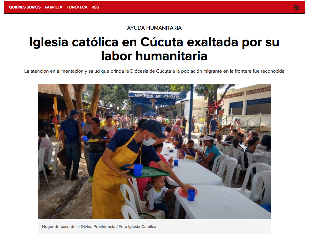 Iglesia católica en Cúcuta exaltada por su labor humanitaria