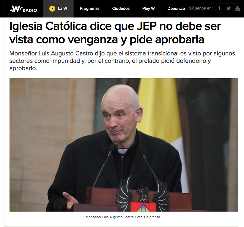 Iglesia Católica dice que JEP no debe ser vista como venganza y pide aprobarla