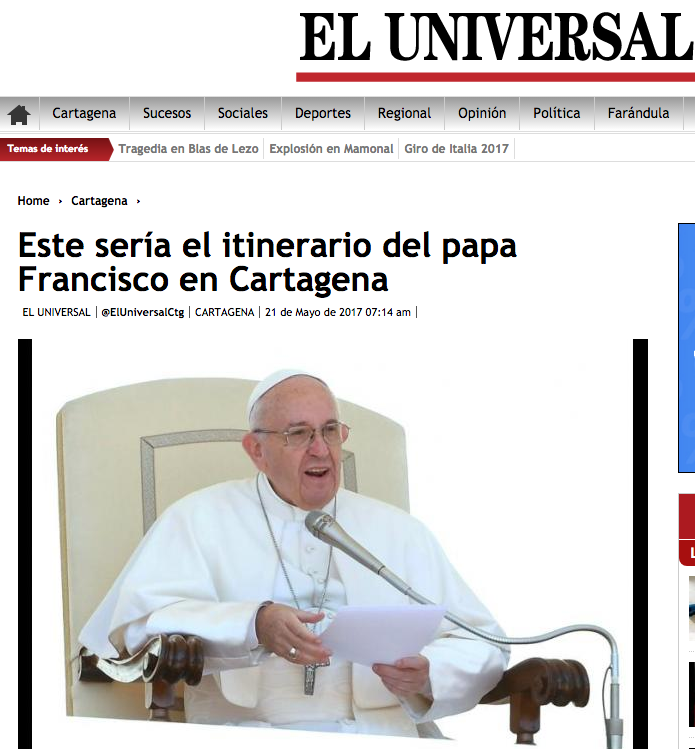 Este sería el itinerario del papa Francisco en Cartagena