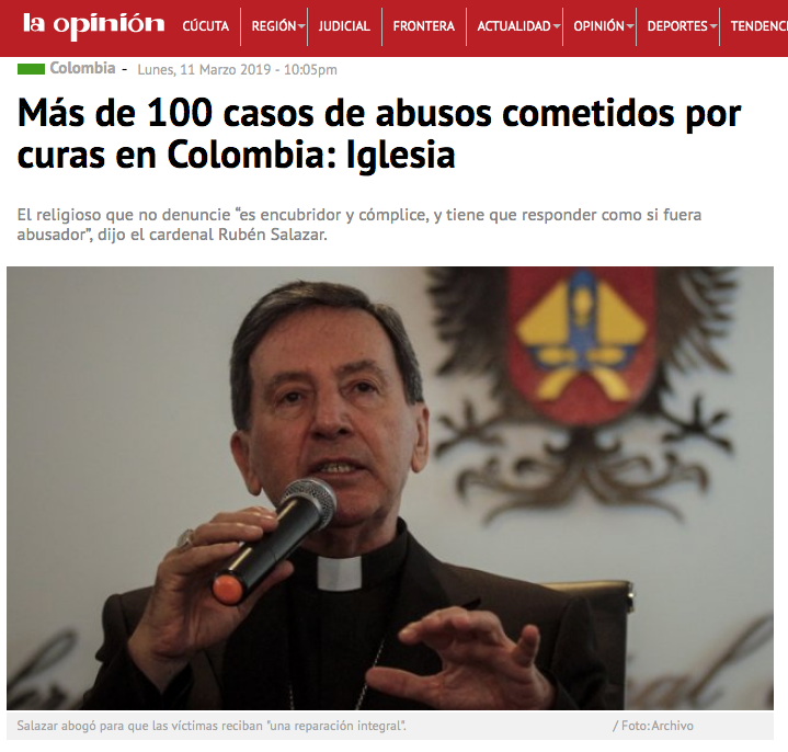 Más de 100 casos de abusos cometidos por curas en Colombia: Iglesia