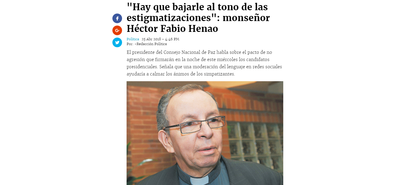 "Hay que bajarle al tono de las estigmatizaciones": monseñor Héctor Fabio Henao