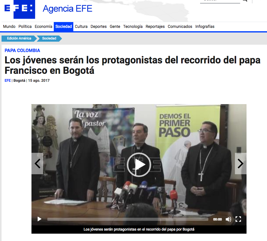 Los jóvenes serán los protagonistas del recorrido del papa Francisco en Bogotá