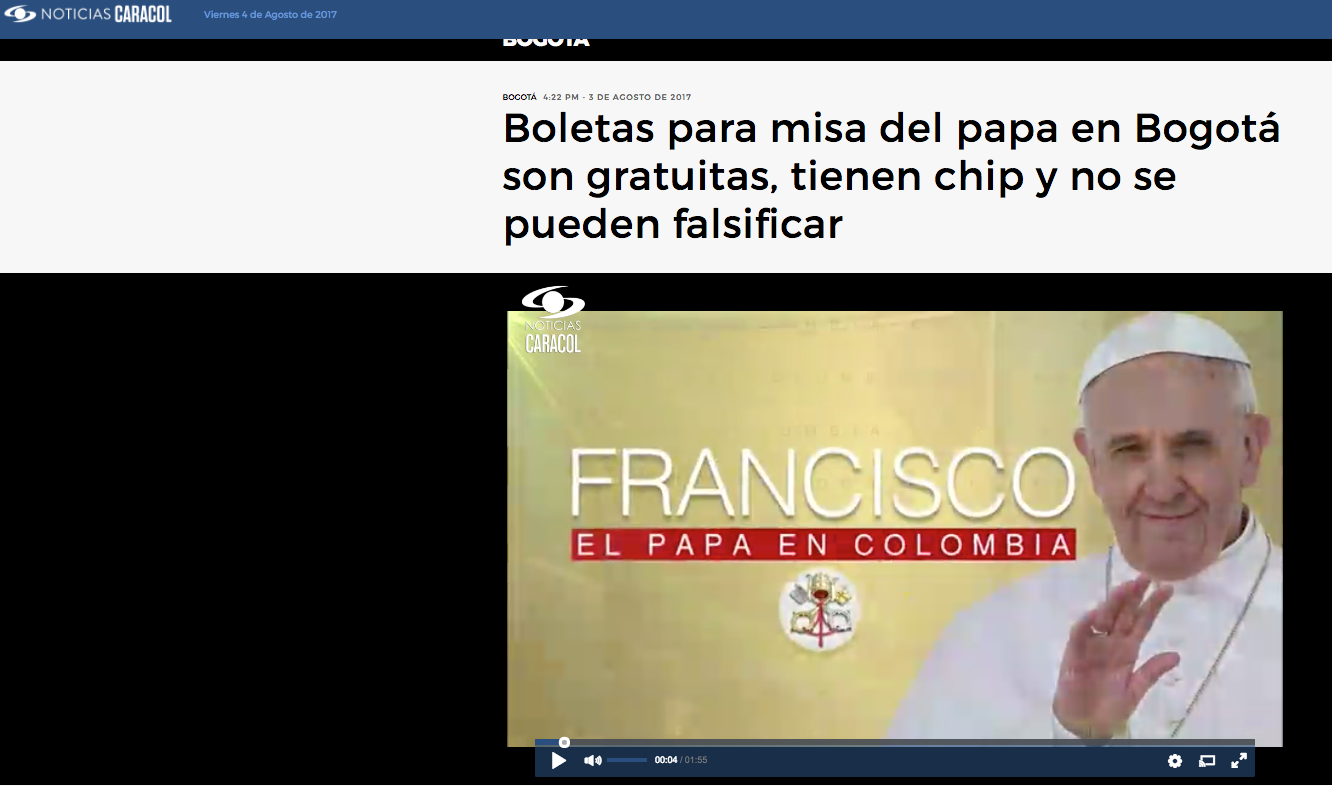 Boletas para misa del papa en Bogotá son gratuitas, tienen chip y no se pueden falsificar