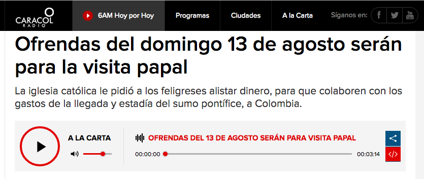 Ofrendas del domingo 13 de agosto serán para la visita papal