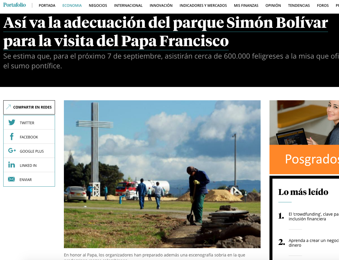 Así va la adecuación del parque Simón Bolívar para la visita del Papa Francisco