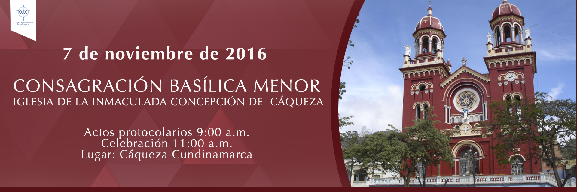 Invitación a la consagración de la iglesia de la Inmaculada Concepción de Cáqueza como Basílica Menor
