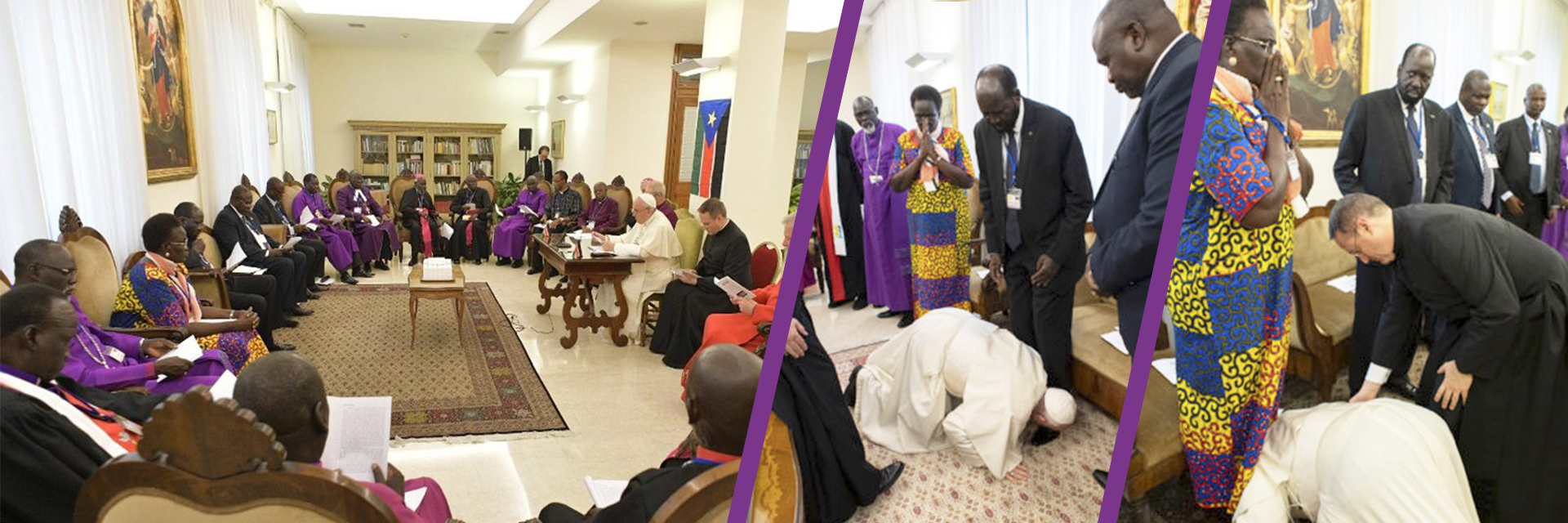 Arrodillarse por la paz, el llamativo gesto del Papa a los pies de los líderes de Sudán del Sur
