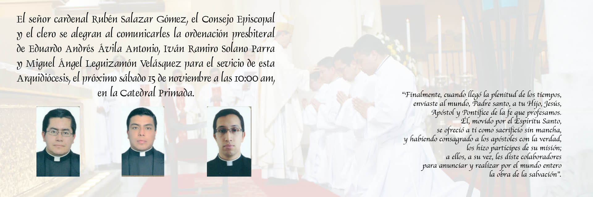 La Iglesia particular de Bogotá se alegra por la ordenación presbiteral de tres nuevos sacerdotes para el servicio de esta arquidiócesis